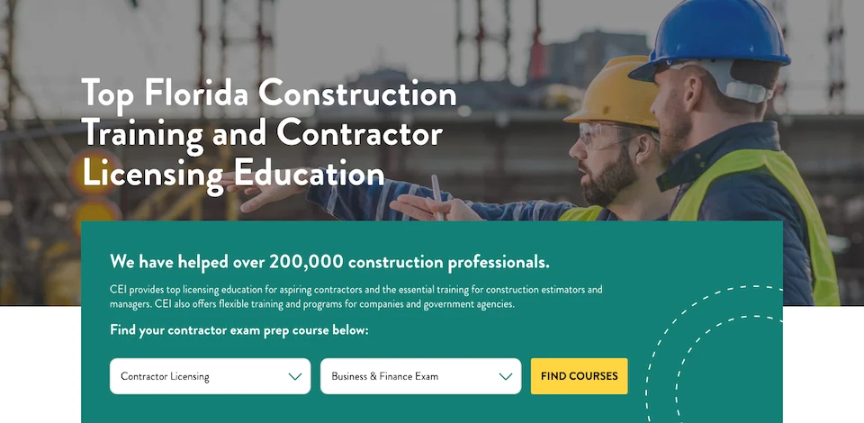 A screenshot of the course finder component, consisting of two selects and a button, on MyContractorExam.